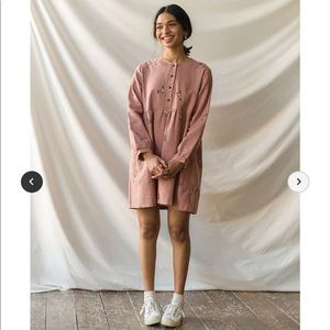 Olive embroidered pink babydoll dress